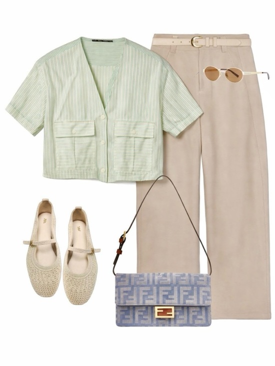 Zara Tops - 🆕Zara striped green cropped short sleeve cardigan M/L